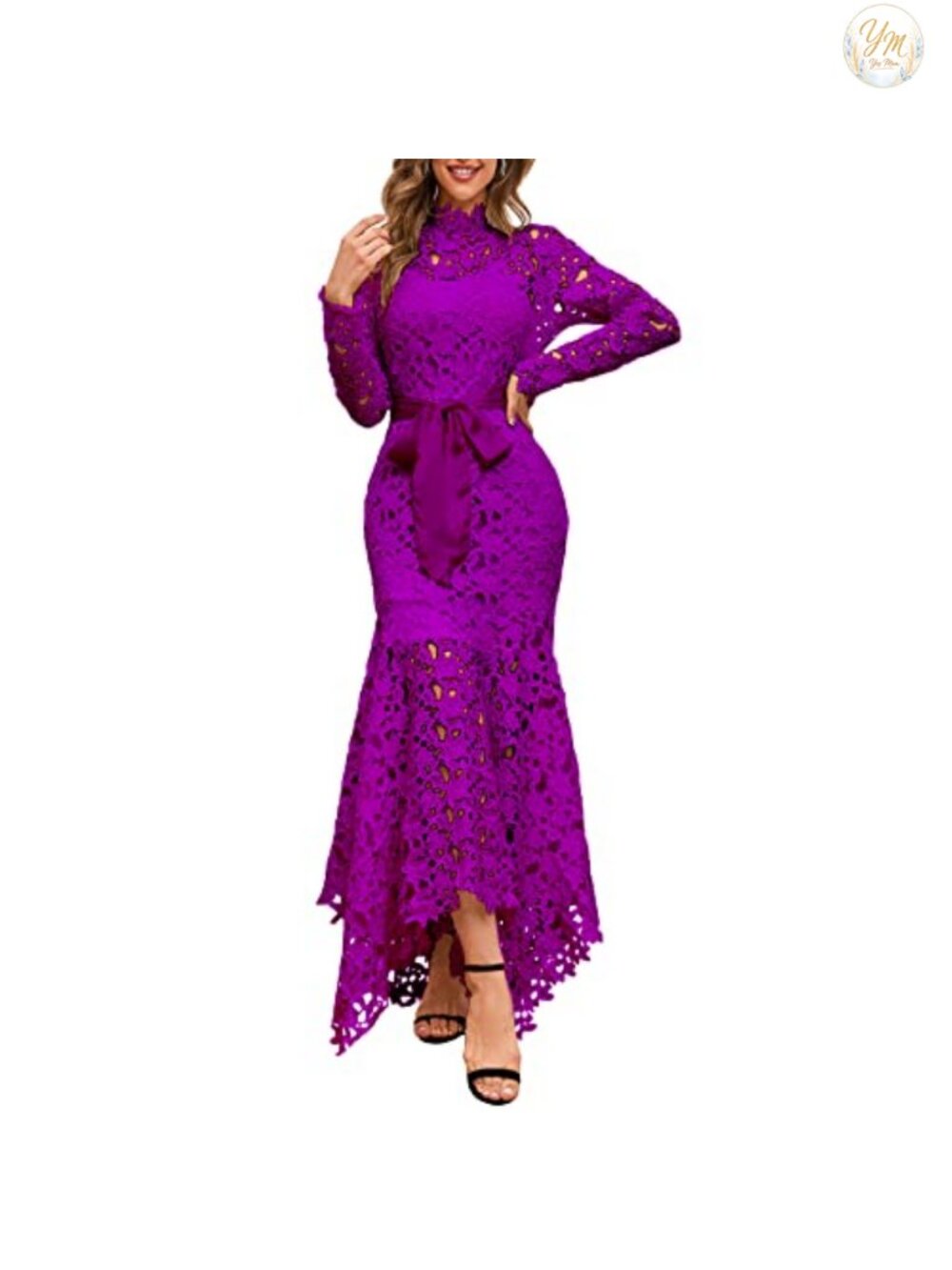 Lace Maxi Dress 2-Piece Asymmetrical High Low Formal Prom Gown